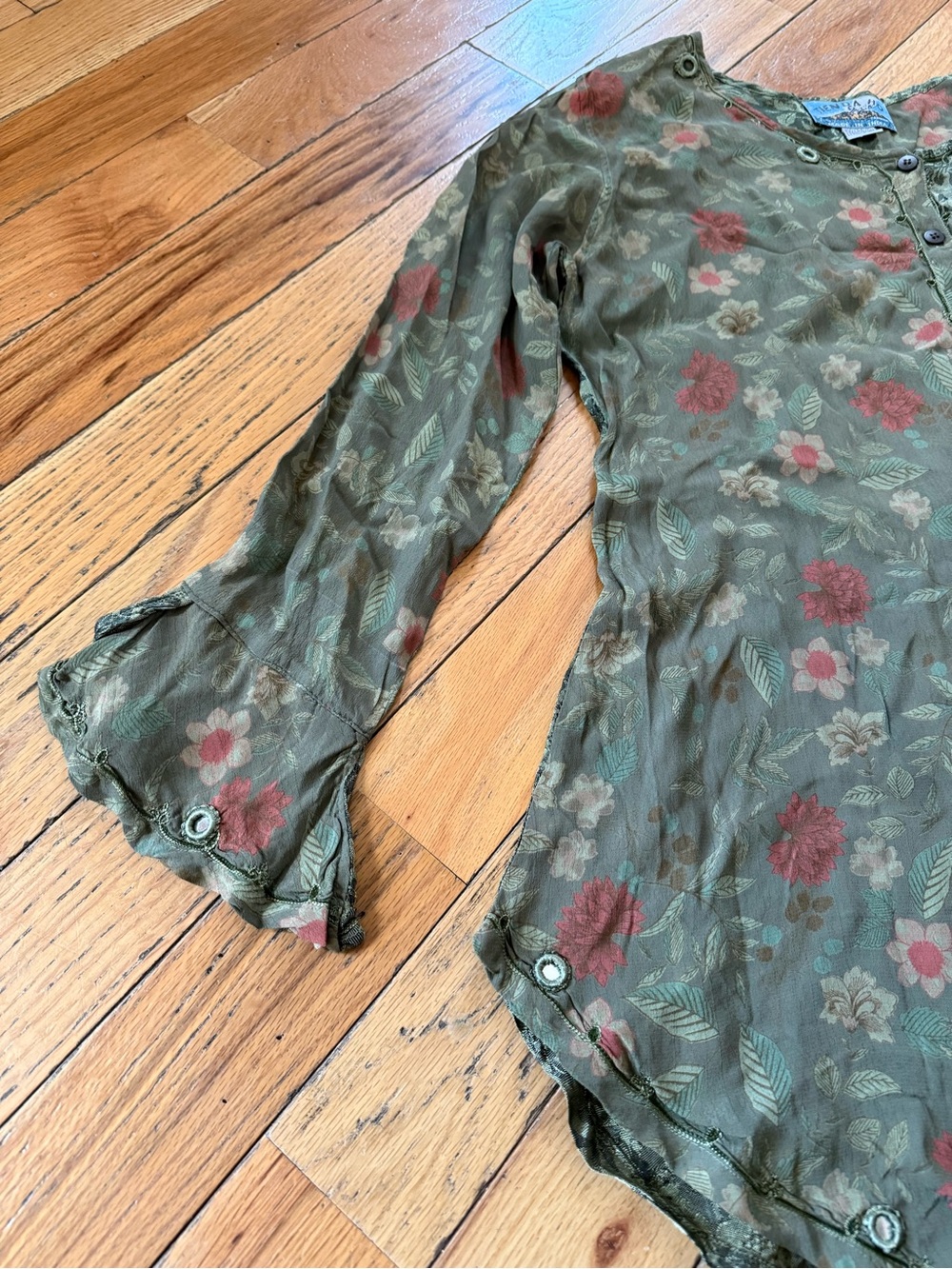 Tienda Ho Lagenlook Artsy Floral Layered Hi-Low Tunic Top Women’s One Size Green - Picture 5 of 12